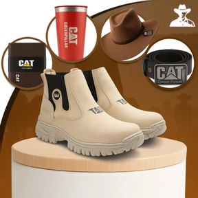 Kit Bota Masculina Barvik em Couro Legítimo e Palmilha Ortopédica 2.0 +4 BRINDES: Chapéu, Cinto, Carteira e Copo